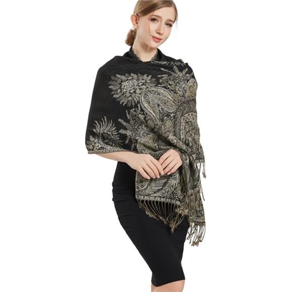 Silky Paisley Pashmina Shawl Scarf-Women's Soft Double-side Jacquard - Picture 6 of 6